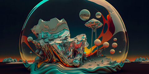 Glass dome with own them live as background wallpaper, fantasy world, generative ai