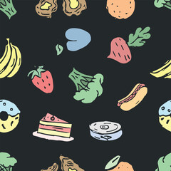 Seamless pattern with food icons. doodle food pattern. Food background