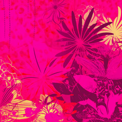 Fototapeta na wymiar Abstract background with high-energy designs combinations summer shades. Trendy color viva magenta. Banner. Close-up. Generative Ai content.