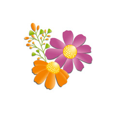 グラデーションが引き立てる可愛い花束のイラスト、ベクター、オレンジ、ピンク,陰影