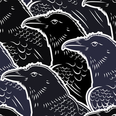 Vector Black and white Crow Seamless Pattern
