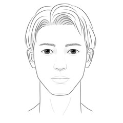 若い男性の顔の線画イラスト