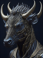 bull steampunk with titanium decorative, generative ai