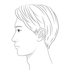 若い男性の横顔線画イラスト