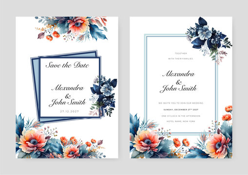 Orange orchid flower flora vector elegant hand drawing wedding invitation floral design