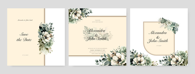 White orchid flower flora elegant wedding invitation watercolor