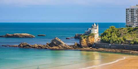 Cote des Basques beach in Biarritz, France on a summer day - obrazy, fototapety, plakaty