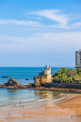 Cote des Basques beach in Biarritz, France during summertime - obrazy, fototapety, plakaty