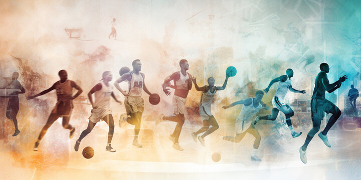 Multiple exposure concept of sport and active lifestyle. Generative AI