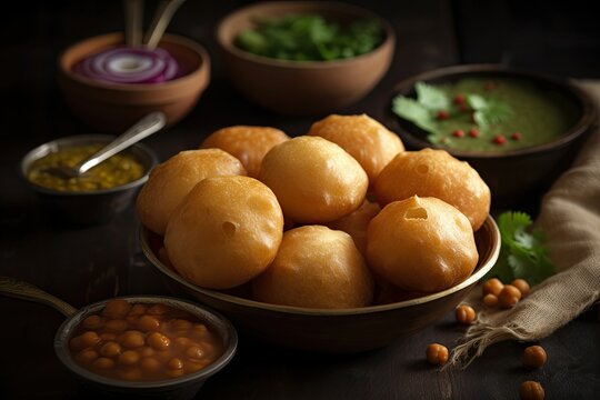 Pani puri gol gappa fuchka original Indian street food, Generative AI
