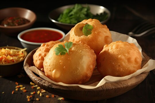Pani puri gol gappa fuchka original Indian street food, Generative AI