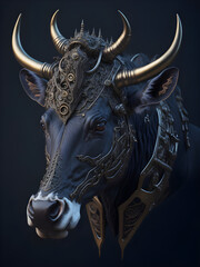 Cow steampunk with titanium decorative, generative ai