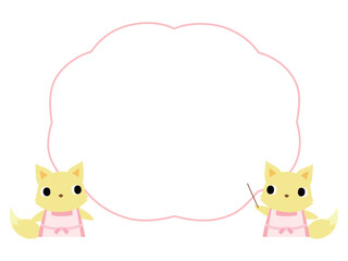 案内をするエプロン姿のキツネ　吹き出し