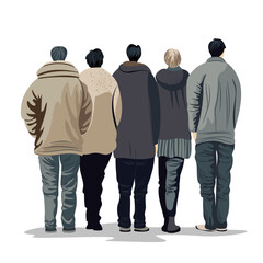 people are standing with their backs. a group of people. vector image of men and women. rear view