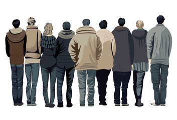 Naklejka premium horizontal image of people. a crowd of people. rear view. people with their backs. a group of men and women. vector