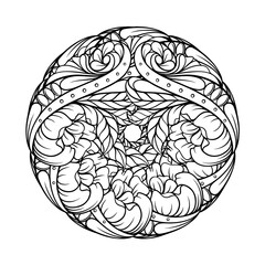 Black and white ethnic mandala pattern. Antistress coloting page.