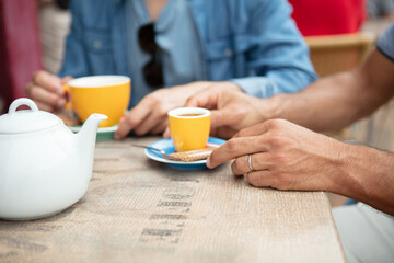 close-up image of coffee break with a caps
