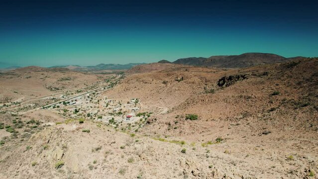 Aerial wide-angle drone shot of the crusted mountains near Queretaro, Mexico - Sandia Mountains Albuquerque New Mexico