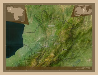 Fototapeta na wymiar Trujillo, Venezuela. Low-res satellite. Labelled points of cities