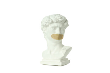 Ancient head with adhesive plaster isolated on white background, PNG