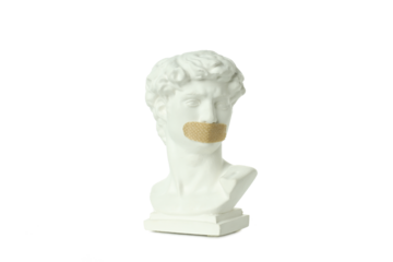 Ancient head with adhesive plaster isolated on white background, PNG