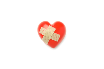 Heart with adhesive plaster isolated on white background, PNG