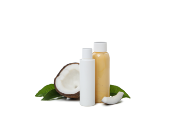 Coconut cosmetic, skin care items, isolated on white background, PNG