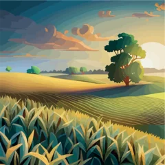 Gardinen Corn field with the blue sky Realistic vector illustration of corn field in the harvesting time © Олена Левчишина
