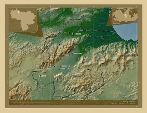 Yaracuy, Venezuela. Physical. Labelled points of cities