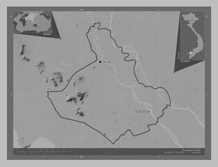An Giang, Vietnam. Grayscale. Labelled points of cities
