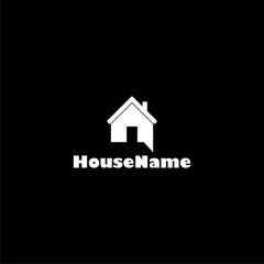 Home and talk logo, house chat or message symbol icon isolated on dark background
