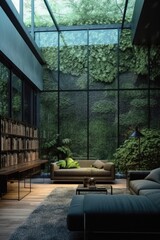 A luxury interior, room with lush green wall. Gen ai