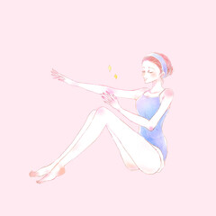 腕をマッサージする女性