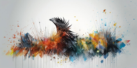 Abstract graphic background image of a bird from geometric lines. Generative AI
