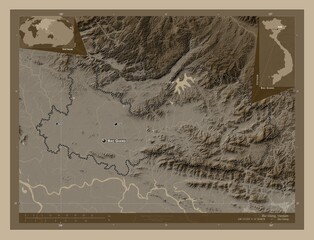 Bac Giang, Vietnam. Sepia. Labelled points of cities