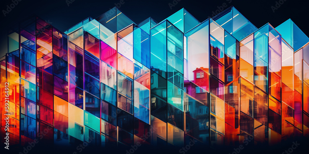 Canvas Prints multiple exposure of modern abstract glass architectural forms. generative ai