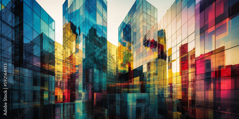 Canvas Prints multiple exposure of modern abstract glass architectural forms. generative ai
