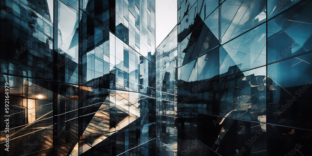 Wall mural multiple exposure of modern abstract glass architectural forms. generative ai