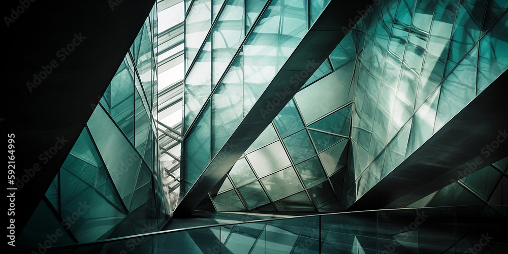 Canvas Prints multiple exposure of modern abstract glass architectural forms. generative ai