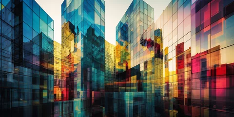 Gardinen Multiple exposure of modern abstract glass architectural forms. Generative AI © xartproduction