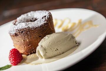 Chocolate volcano cake with artisanal ice cream