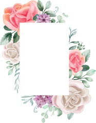 PrinRose white and pink Watercolor floral frame. Luxurious floral elements, botanical background or wallpaper design, prints and invitations, and postcards.