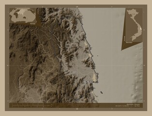 Binh inh, Vietnam. Sepia. Labelled points of cities