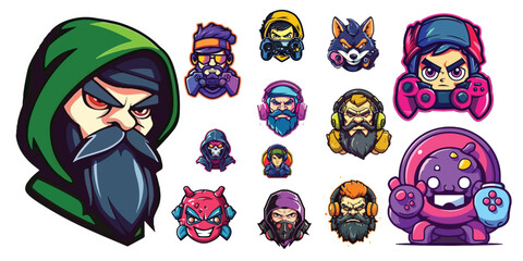 set of gamer mascot logo design vector with modern illustration style concept for badge, emblem and t-shirt printing. gamer illustration for e-sport team.