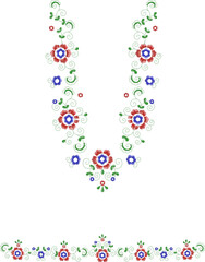 Neck Embroidery Designs.Floral pattern on collar, neck print. 
Abstract hand drawn floral ornament. Vector illustration.