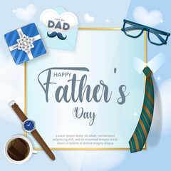 Happy Father's Day background with symbolic pattern, tie, watch, coffee, glasses, pen, for men, business related events