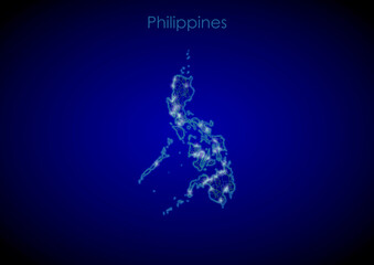 Naklejka na ściany i meble Philippines concept map with glowing cities and network covering the country, map of Philippines suitable for technology or innovation or internet concepts.