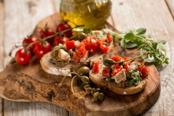 italian bruschetta with swordfish caper and oregano