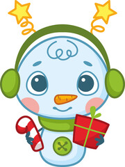 Cute Little Snowman with Christmas Gifts Cartoon Illustration