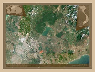 ong Nai, Vietnam. Low-res satellite. Labelled points of cities